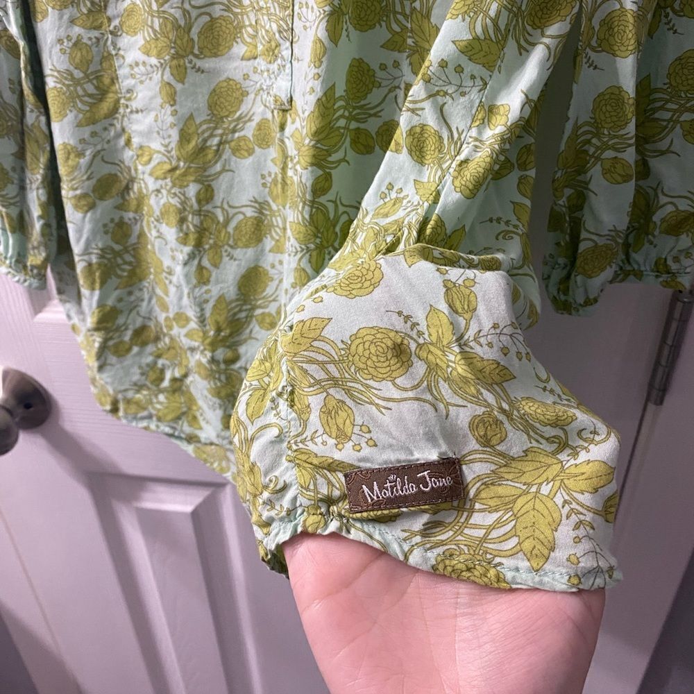 Matilda Jane 3/4 Sleeve Blouse Green with leaf print Medium Tunic Pullover - Picture 6 of 8